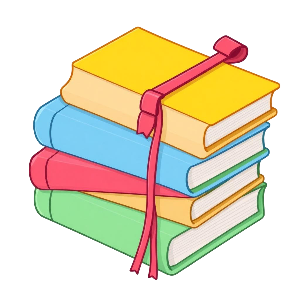 Illustration of a stack of colorful picture books